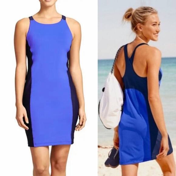 Athleta color block navy swim dress upf 50 size small - Picture 1 of 5